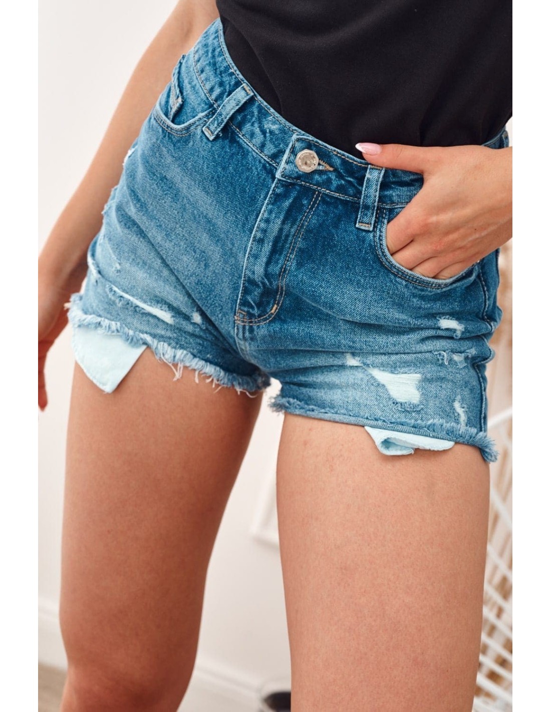 Denim shorts with abrasions, blue 3006 - Online store - Boutique